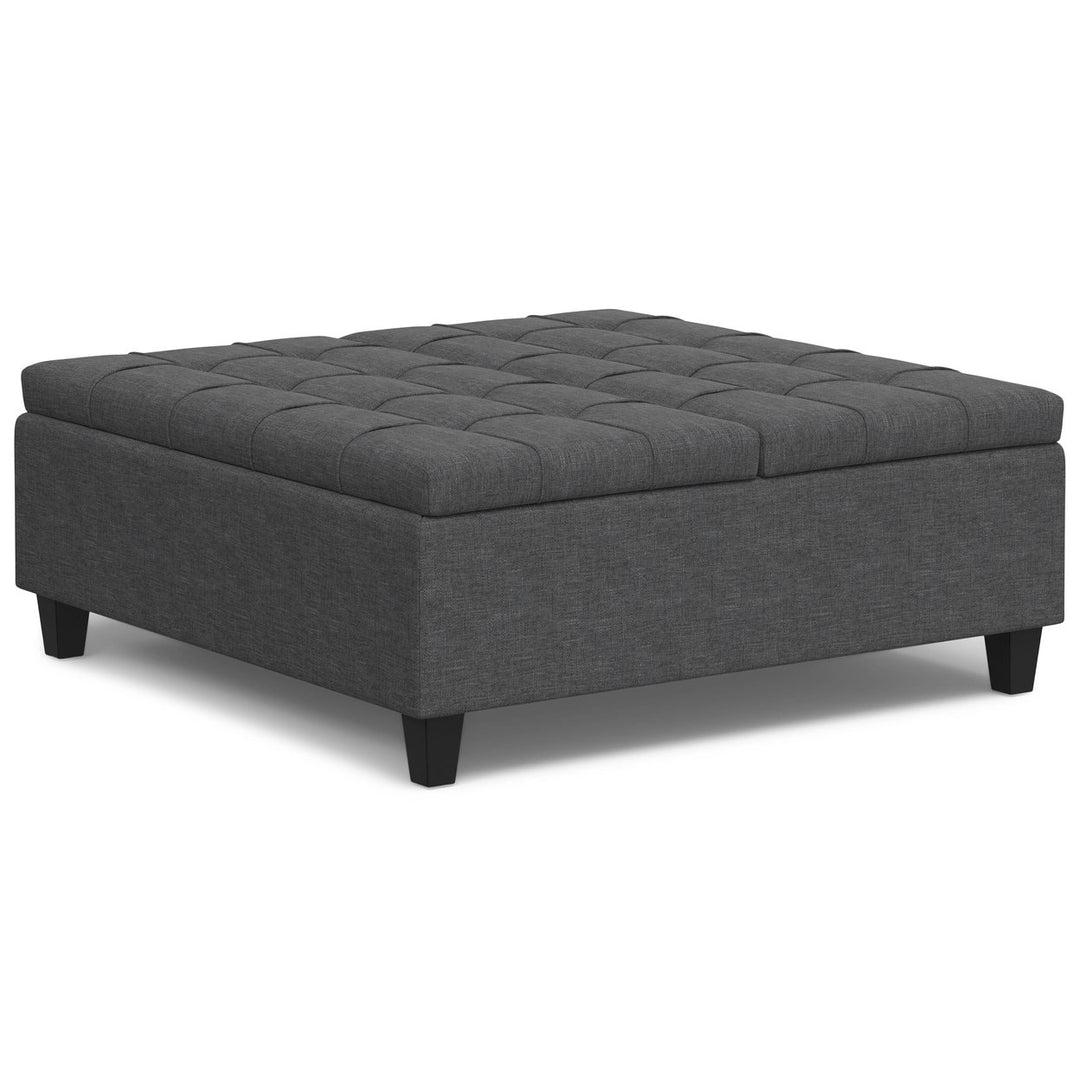 Harrison Large Square Coffee Table Storage Ottoman Linen Tufted Lift Top Modern Image 4