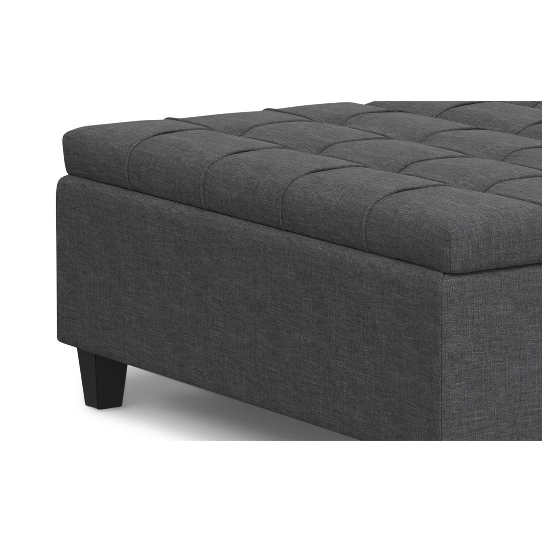 Harrison Large Square Coffee Table Storage Ottoman Linen Tufted Lift Top Modern Image 9