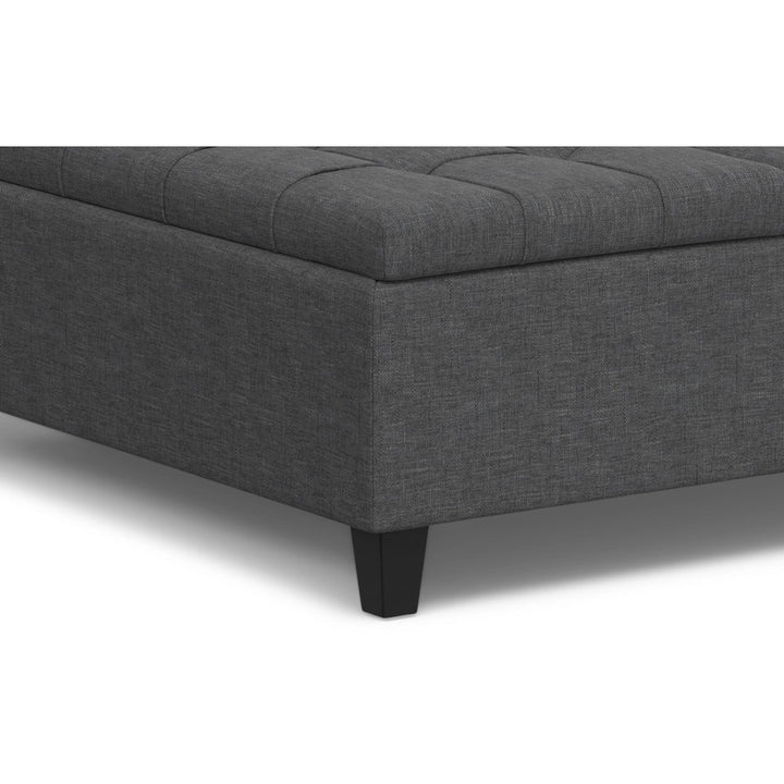 Harrison Large Square Coffee Table Storage Ottoman Linen Tufted Lift Top Modern Image 10