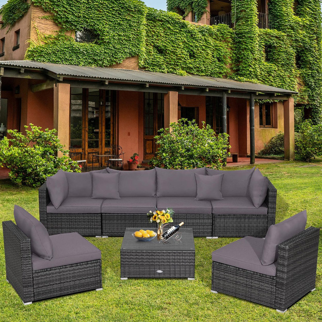 7PCS Patio Rattan Sectional Sofa Set Outdoor Furniture Set w/ Cushions Image 9