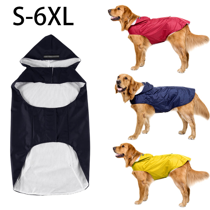 Waterproof Dog Raincoat Hoodie Jacket Reflective Stripe Multiple Colors S-6XL Image 1