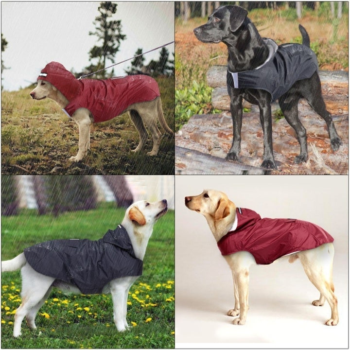 Waterproof Dog Raincoat Hoodie Jacket Reflective Stripe Multiple Colors S-6XL Image 2