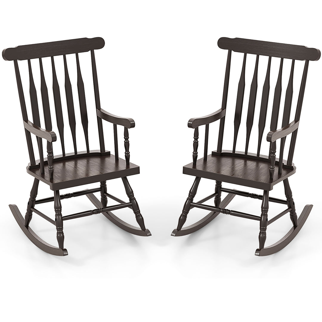 2PCS Wooden Rocking Chair Single Rocker Indoor Garden Patio Yard Coffee Image 1