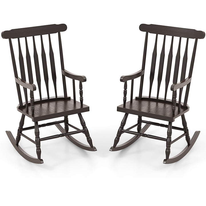 2PCS Wooden Rocking Chair Single Rocker Indoor Garden Patio Yard Coffee Image 1