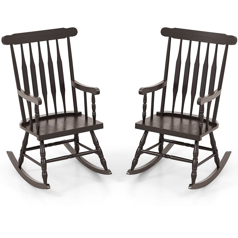 2PCS Wooden Rocking Chair Single Rocker Indoor Garden Patio Yard Coffee Image 1