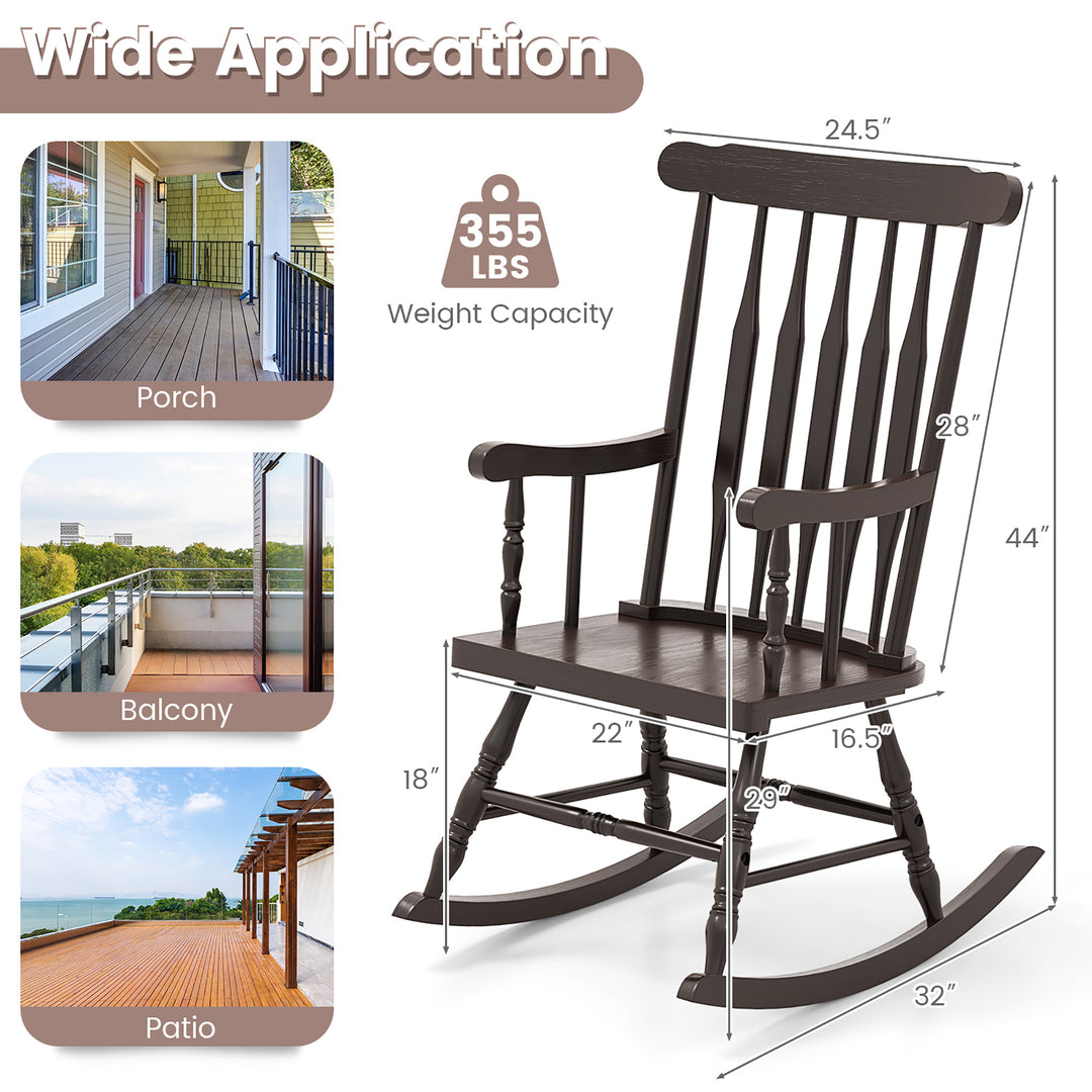 2PCS Wooden Rocking Chair Single Rocker Indoor Garden Patio Yard Coffee Image 3