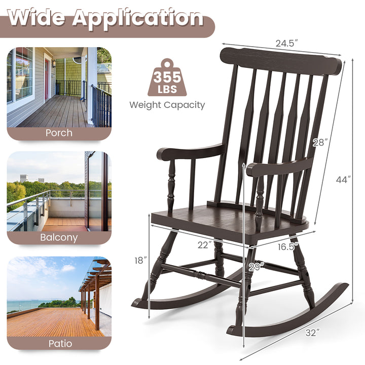 2PCS Wooden Rocking Chair Single Rocker Indoor Garden Patio Yard Coffee Image 3