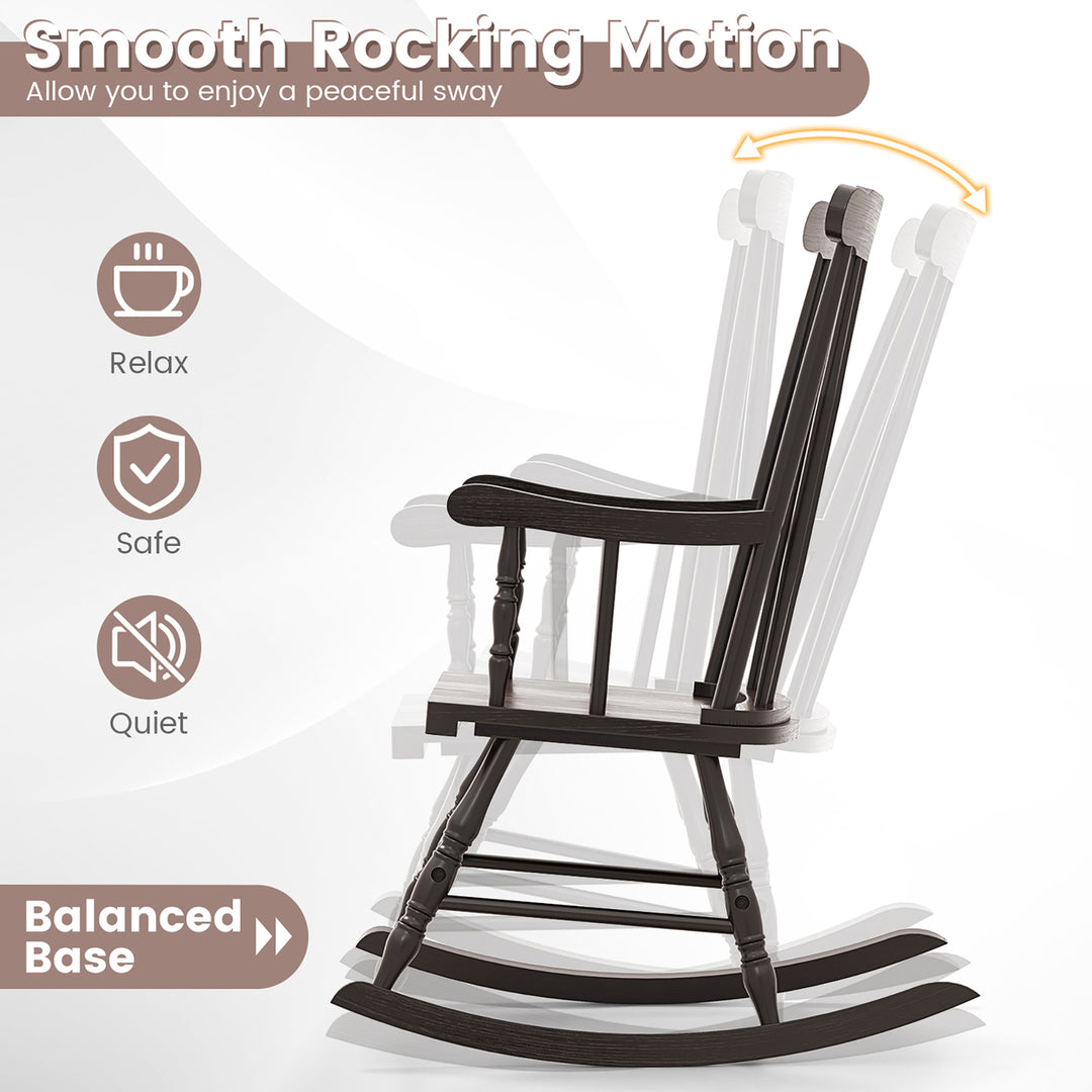 2PCS Wooden Rocking Chair Single Rocker Indoor Garden Patio Yard Coffee Image 5