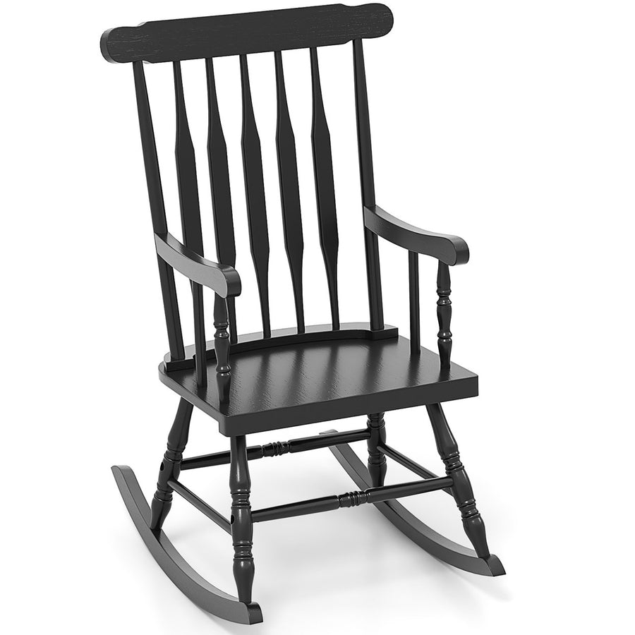 Wooden Rocking Chair Single Rocker Indoor Garden Patio Yard Black Image 1