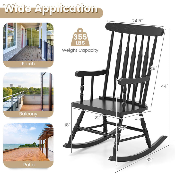 Wooden Rocking Chair Single Rocker Indoor Garden Patio Yard Black Image 3