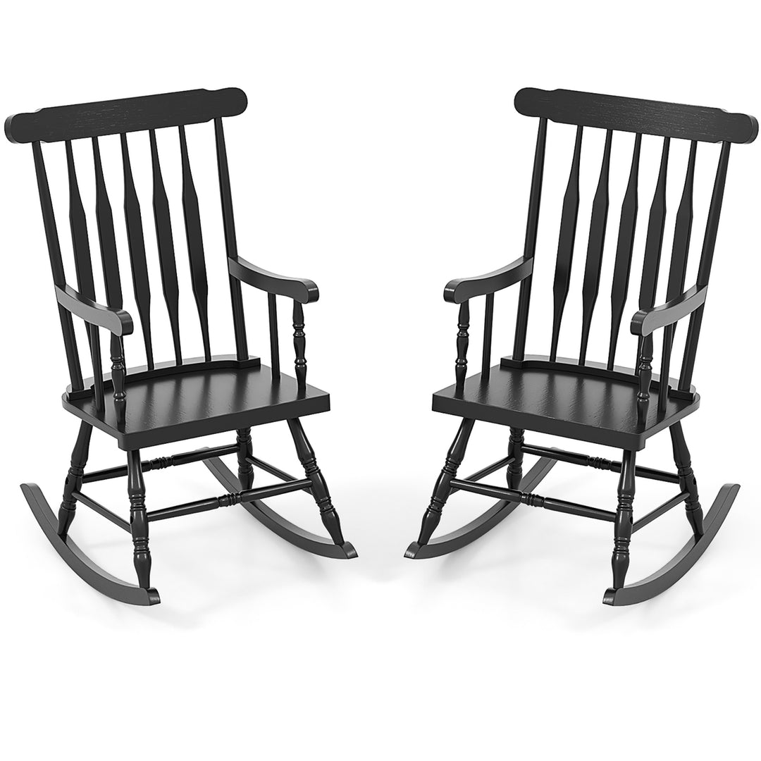 2PCS Wooden Rocking Chair Single Rocker Indoor Garden Patio Yard Black Image 1