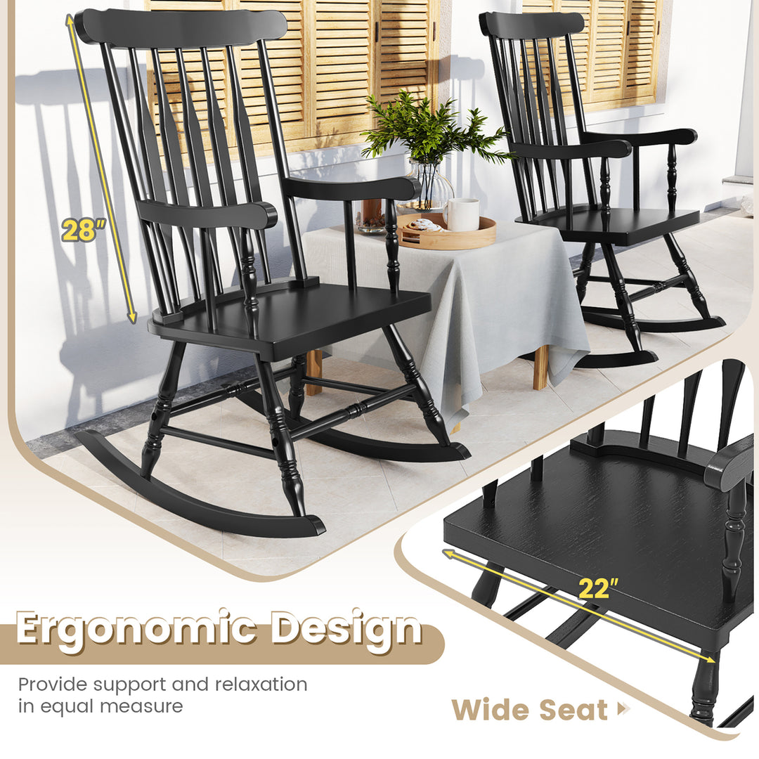 2PCS Wooden Rocking Chair Single Rocker Indoor Garden Patio Yard Black Image 5