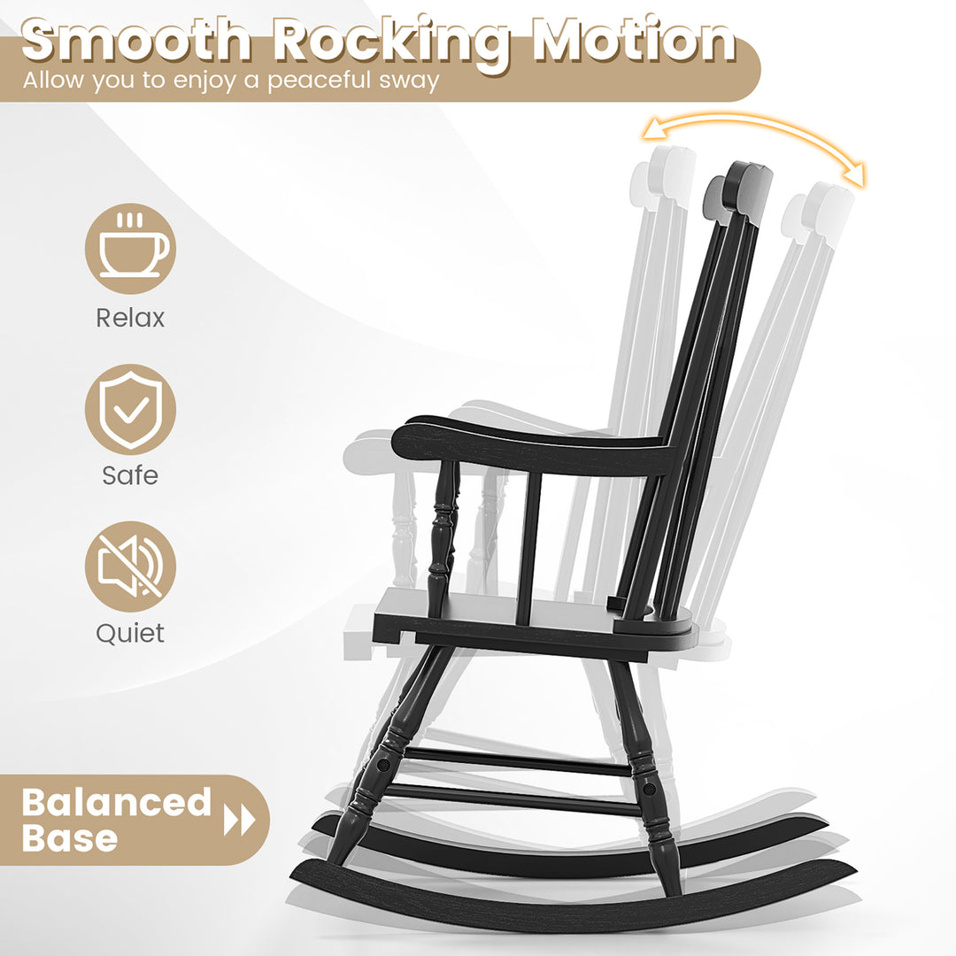 2PCS Wooden Rocking Chair Single Rocker Indoor Garden Patio Yard Black Image 6