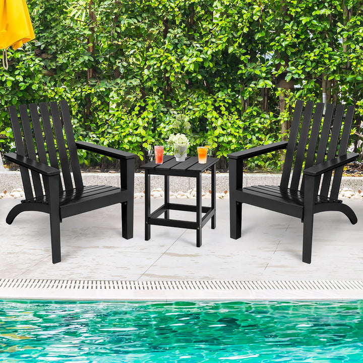 3PC Patio Adirondack Chairs Side Table Set Solid Wood Garden Deck Black Image 3