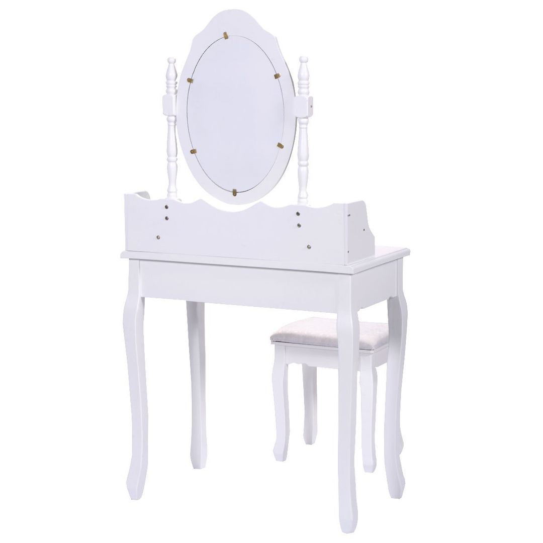 White Vanity Jewelry Makeup Dressing Table Stool 4 Drawer Image 4