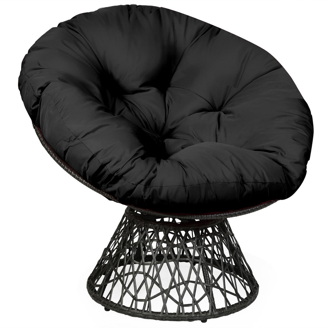 Costway Rattan Papasan Chair Ergonomic Chair 360-degree Swivel Soft Cushion Garden Red\ Black\Green Image 6