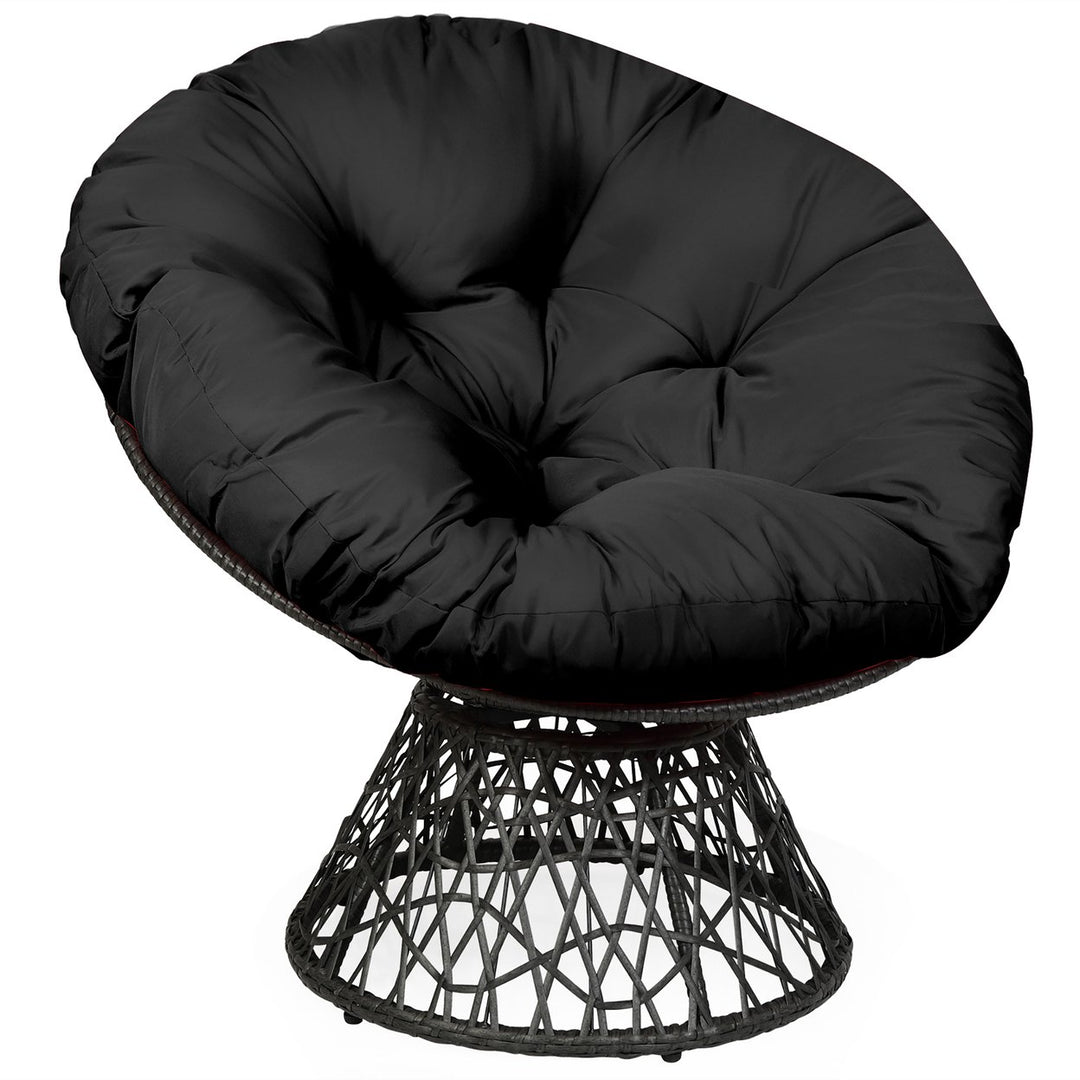 Costway Rattan Papasan Chair Ergonomic Chair 360-degree Swivel Soft Cushion Garden Red\ Black\Green Image 1