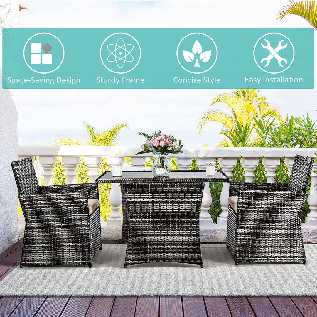 3PCS Outdoor Patio Rattan Wicker Furniture Set Armrest Sofa Cushion Mix Gary Image 3