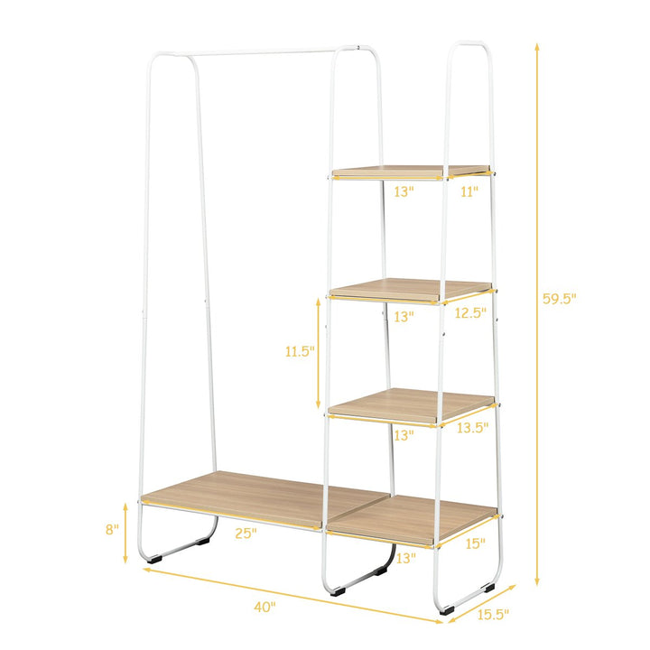 Clothes Garment Rack Free Standing Storage Tower w/Metal Frame White Image 2