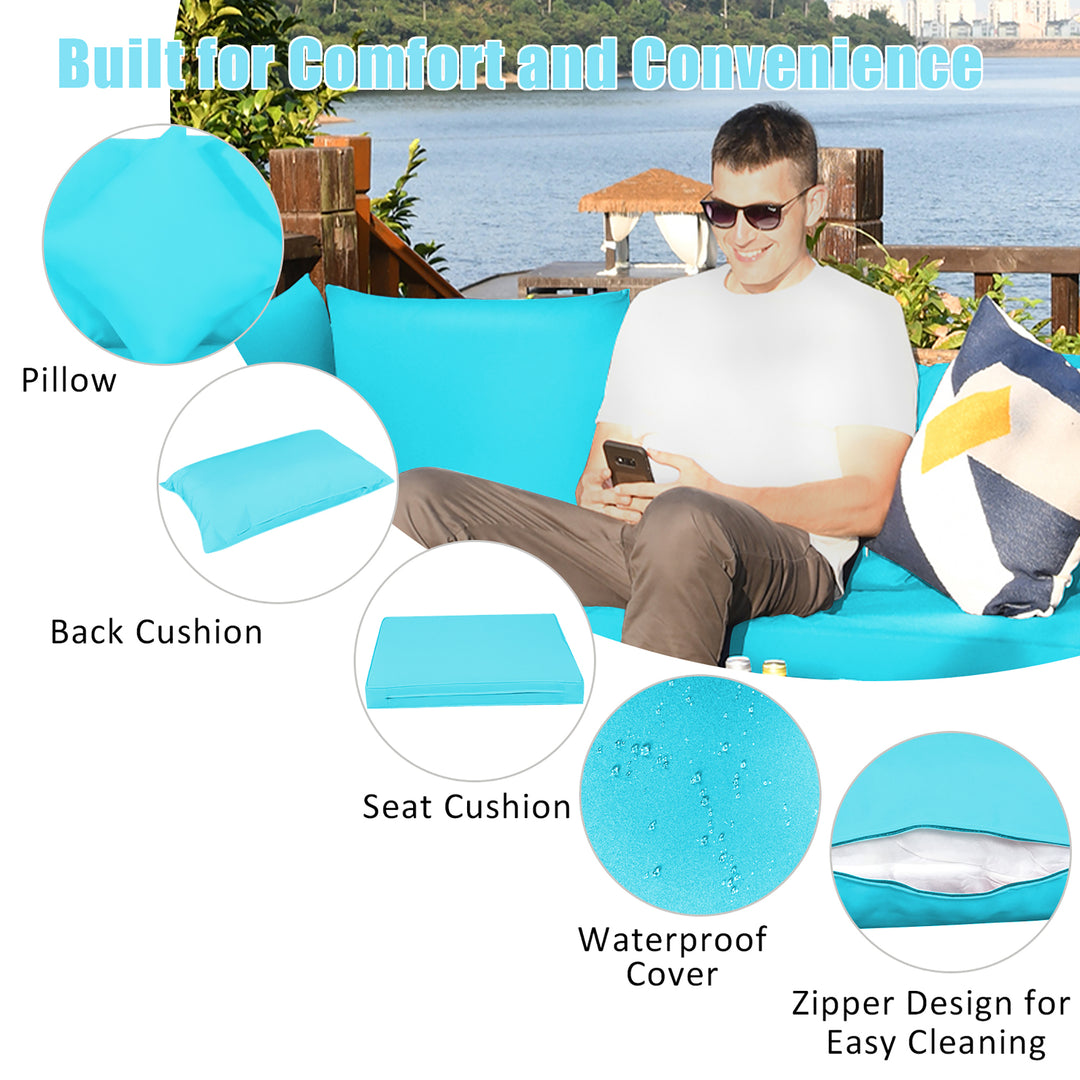 7PCS Patio Rattan Furniture Set Sectional Sofa Garden Turquoise Cushion Image 9