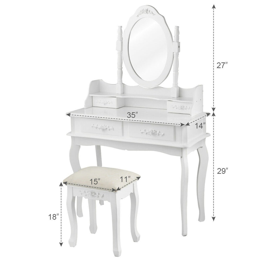 White Vanity Makeup Dressing Table Jewelry Storage Stool Image 2