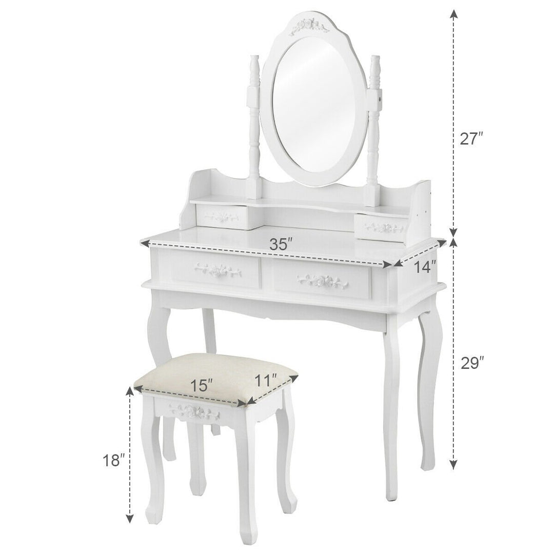 White Vanity Makeup Dressing Table Jewelry Storage Stool Image 2