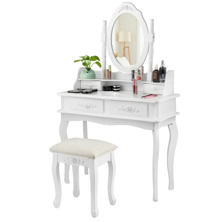 White Vanity Makeup Dressing Table Jewelry Storage Stool Image 3