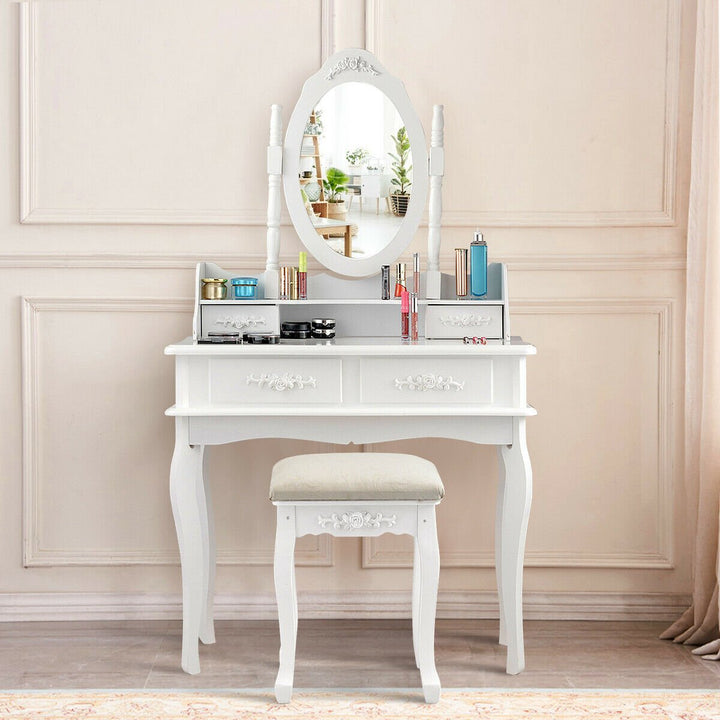 White Vanity Makeup Dressing Table Jewelry Storage Stool Image 4