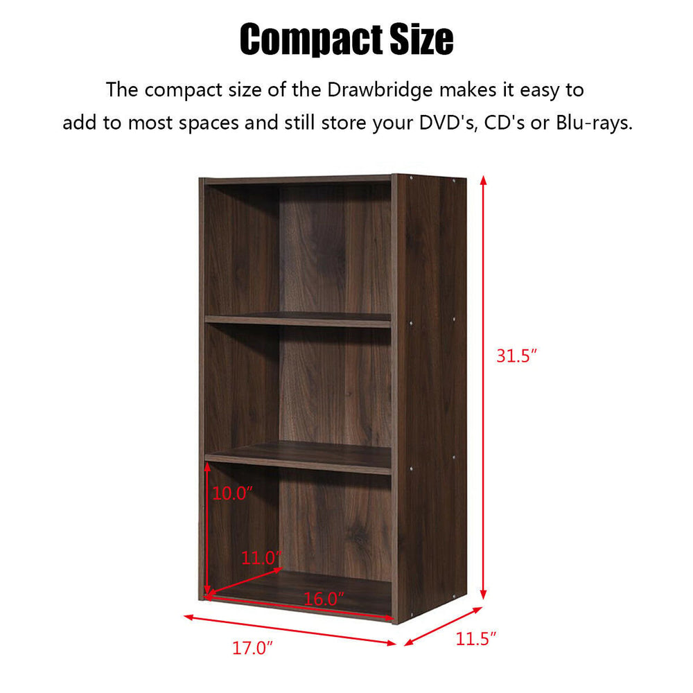 Costway 3 Open Shelf Bookcase Modern Multi-functional Storage Display Cabinet BlackWalnut Image 2