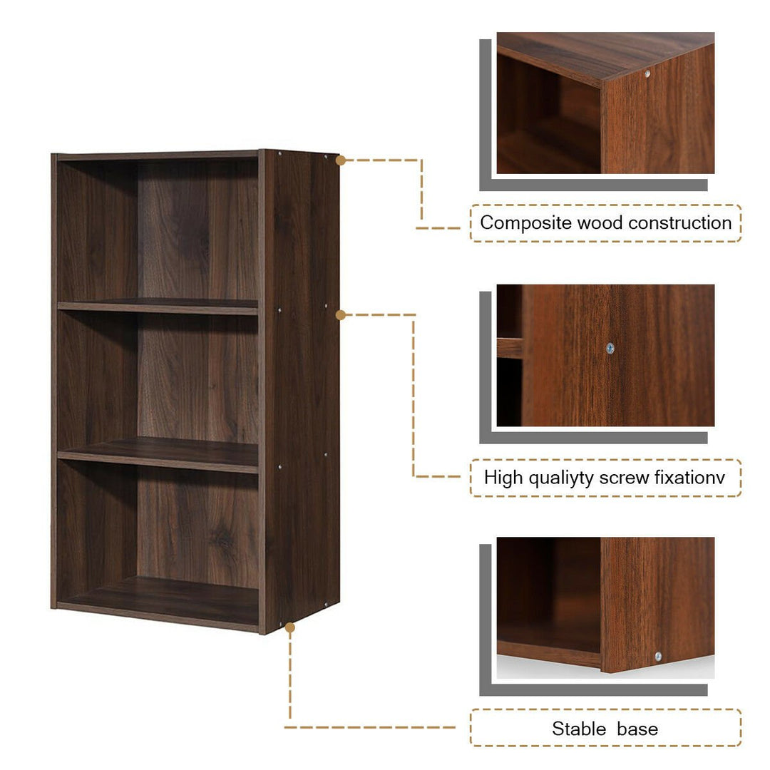 Costway 3 Open Shelf Bookcase Modern Multi-functional Storage Display Cabinet BlackWalnut Image 3