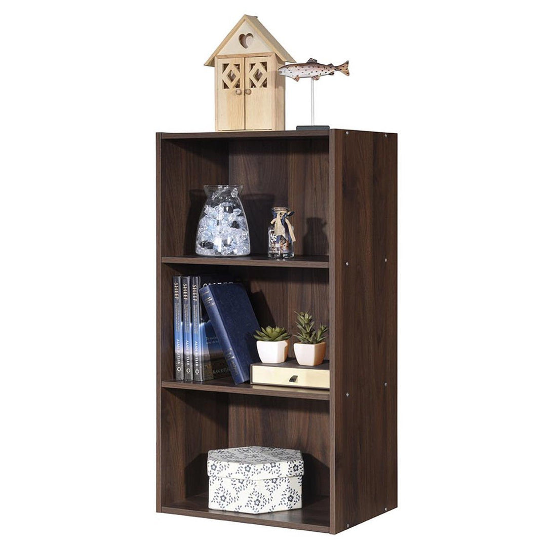 Costway 3 Open Shelf Bookcase Modern Multi-functional Storage Display Cabinet BlackWalnut Image 1