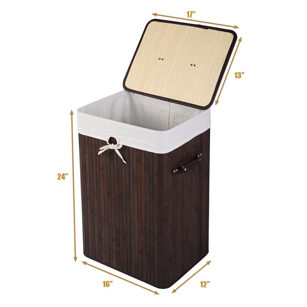 Rectangle Bamboo Hamper Laundry Basket Washing Cloth Bin Rangier Lid Brown Image 2