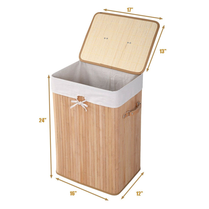 Rectangle Bamboo Hamper Laundry Basket Washing Cloth Bin Storage Bag Lid Natural Image 2