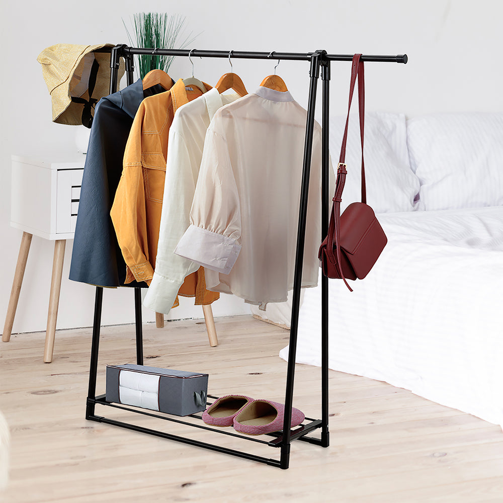 A-Frame Garment Rack Folding Clothes Hanger w/ Extendable Hanging RodandShoe Shelf Image 2