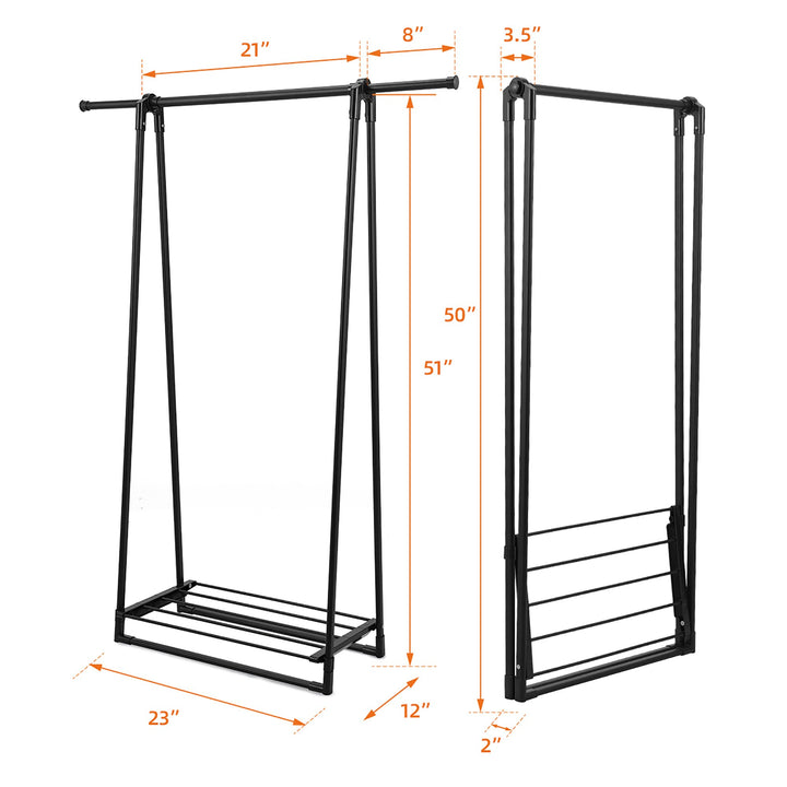 A-Frame Garment Rack Folding Clothes Hanger w/ Extendable Hanging RodandShoe Shelf Image 3