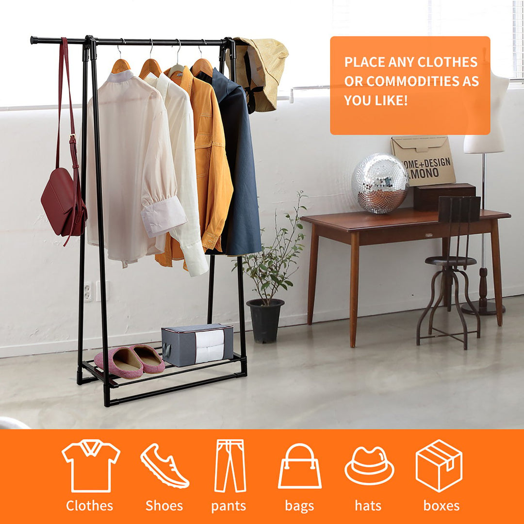 A-Frame Garment Rack Folding Clothes Hanger w/ Extendable Hanging RodandShoe Shelf Image 4