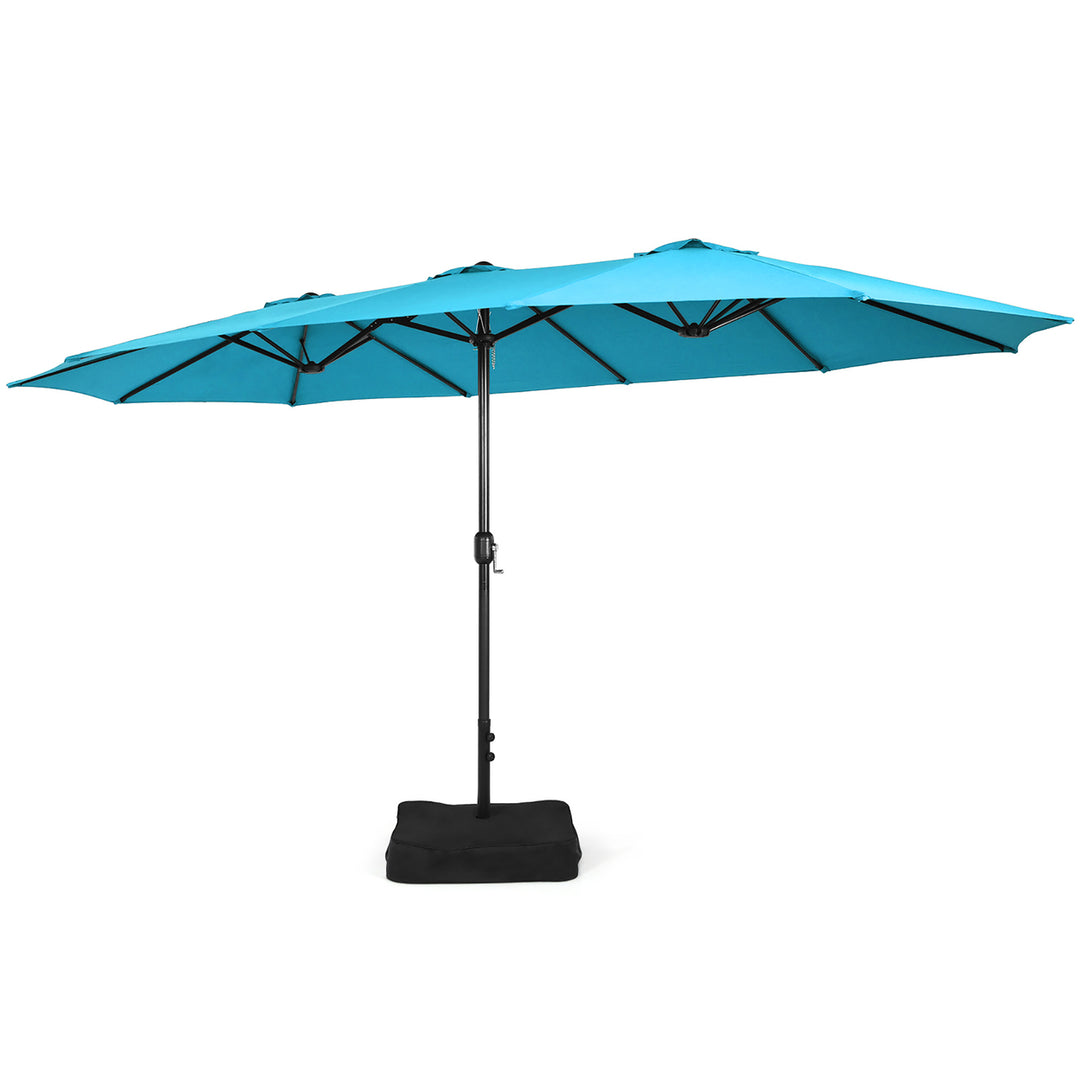 Costway 15FT Double-Sided Twin Patio Umbrella Outdoor Market W/ Crank and Base Grey\Coffee\Turquoise\Beige\Orange\Wine Image 7