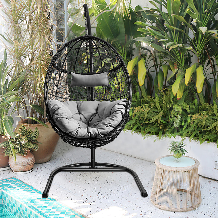 Hammock Chair with Stand Hanging Cushioned Swing Egg Chair for Indoor Image 11