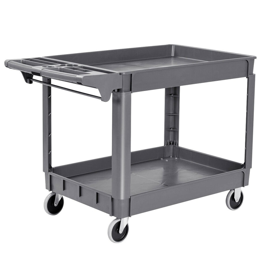 Plastic Utility Service Cart 550 LBS Capacity 2 Shelves Rolling 46 x 25 x 33 Image 1