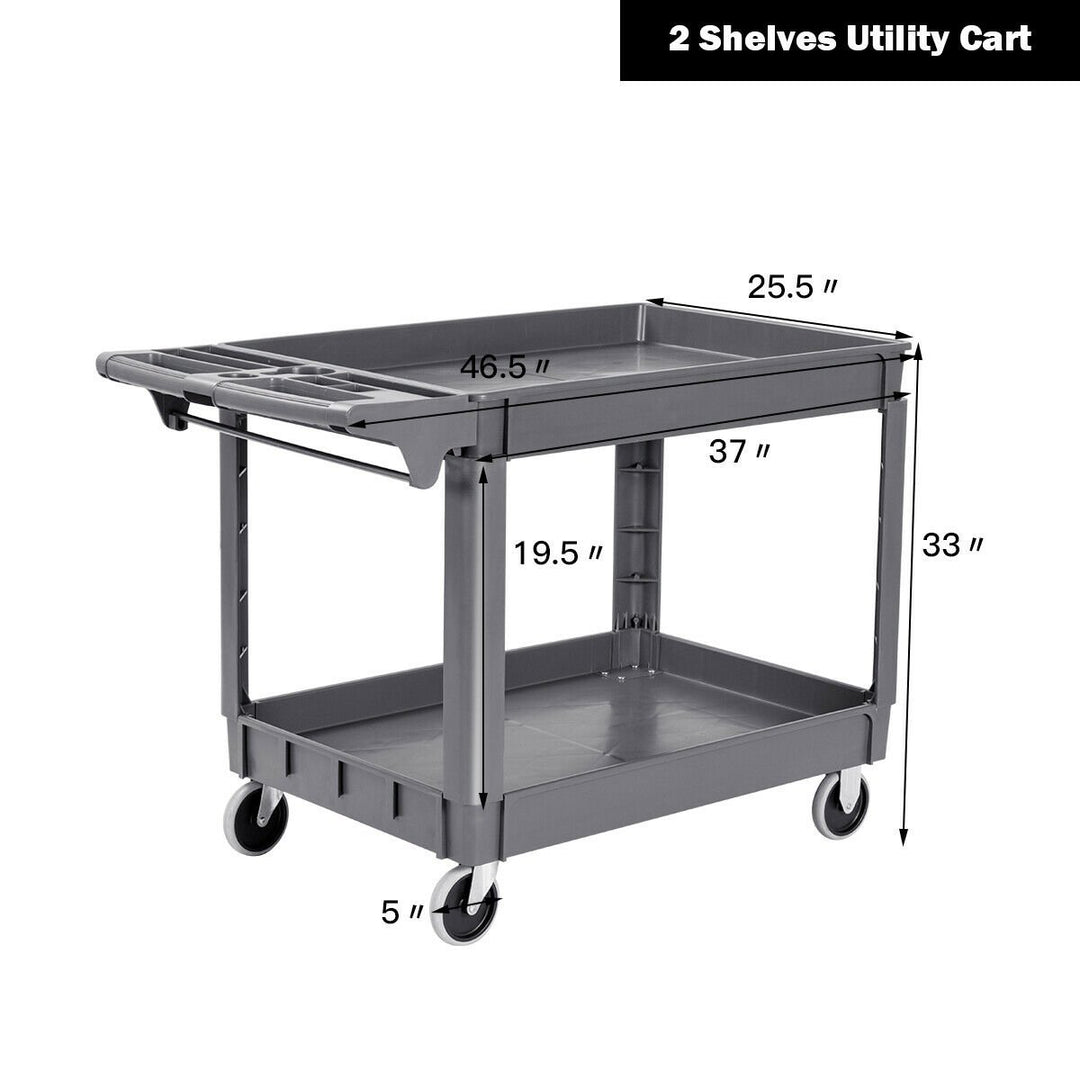 Plastic Utility Service Cart 550 LBS Capacity 2 Shelves Rolling 46 x 25 x 33 Image 2