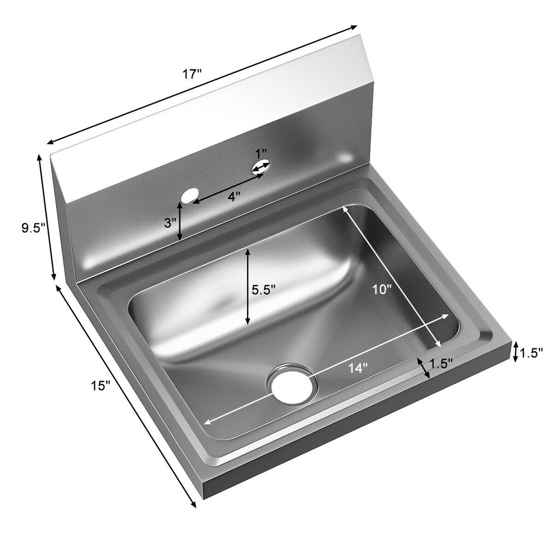 Commercial Stainless Steel Wall Mount Hand Washing Wash Sink Basin with Faucet Image 2