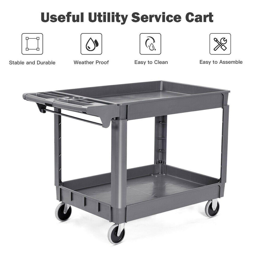 Plastic Utility Service Cart 550 LBS Capacity 2 Shelves Rolling 46 x 25 x 33 Image 5