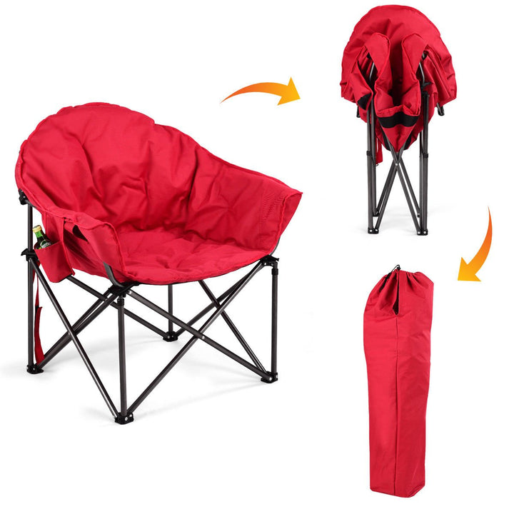 Oversized Saucer Moon Folding Camping Chair Padded Seat w/Cup HolderandCarry Bag Image 4