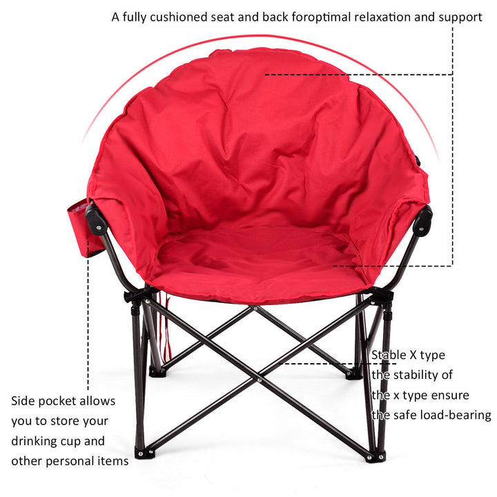 Oversized Saucer Moon Folding Camping Chair Padded Seat w/Cup HolderandCarry Bag Image 5