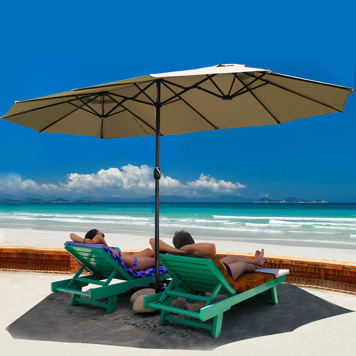 Costway 15 Market Outdoor Umbrella Double-Sided Twin Patio Umbrella with Crank Image 2