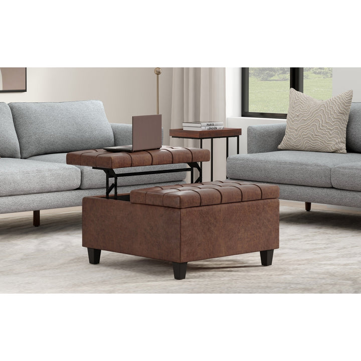 Harrison Small Square Coffee Table Storage Ottoman Distressed Vegan Leather Image 3