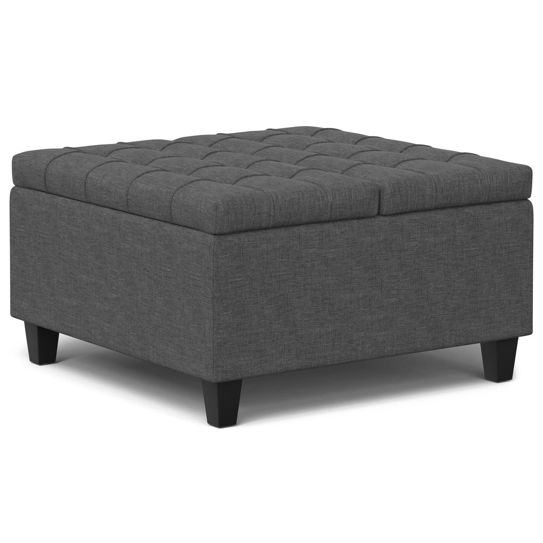 Harrison Small Square Coffee Table Ottoman Storage Linen Tufted Upholstered Image 4