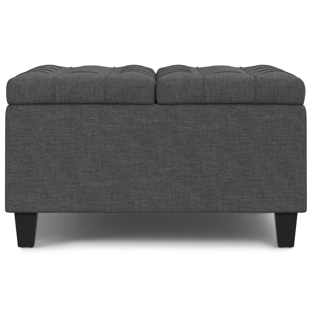 Harrison Small Square Coffee Table Ottoman Storage Linen Tufted Upholstered Image 5