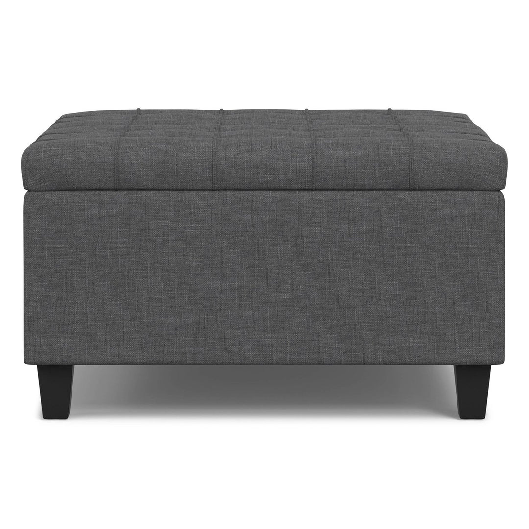 Harrison Small Square Coffee Table Ottoman Storage Linen Tufted Upholstered Image 7