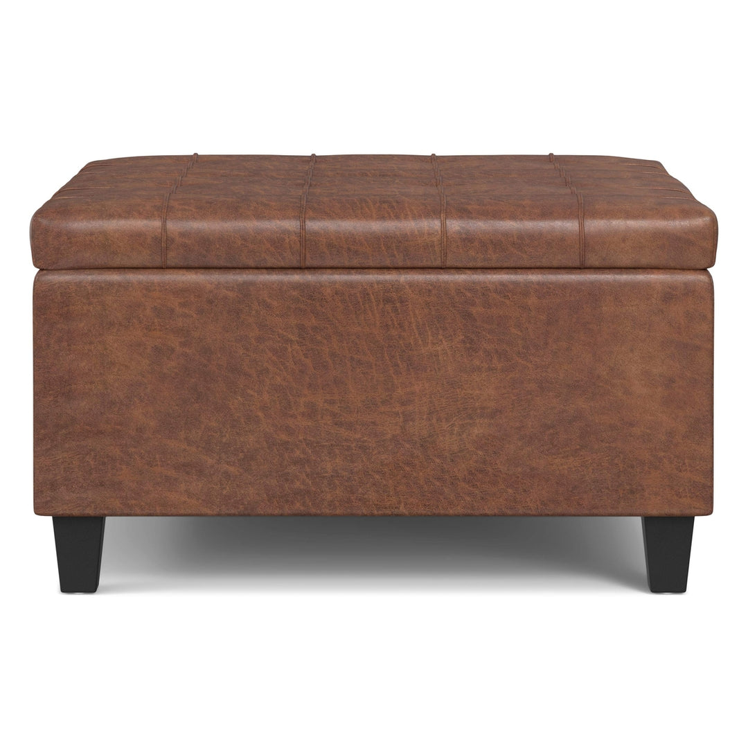 Harrison Small Square Coffee Table Storage Ottoman Distressed Vegan Leather Image 8